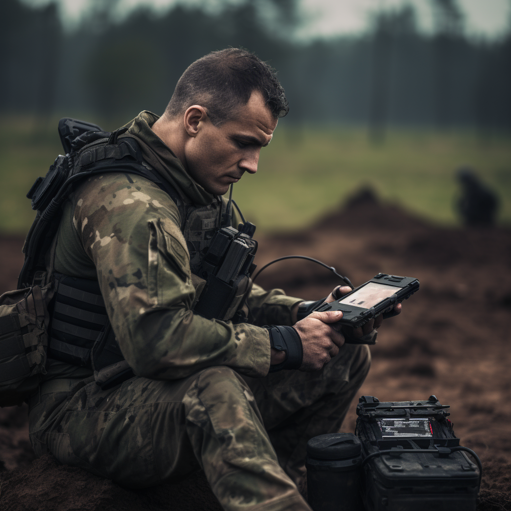 Sx3ch0_a_soldier_on_the_battlefield_is_using_a_portable_satelit_5d851513-b196-4a8f-ac87-1330b640c206